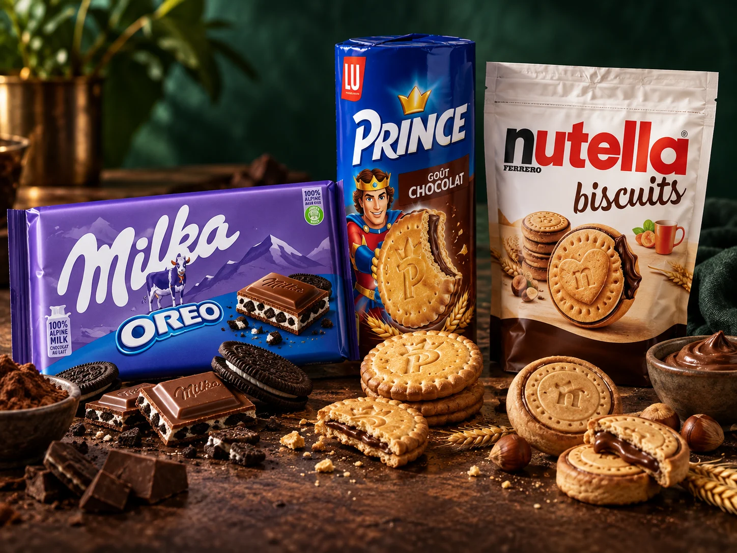 chocolats — visuel publicitaire illustré avec des produits de marque