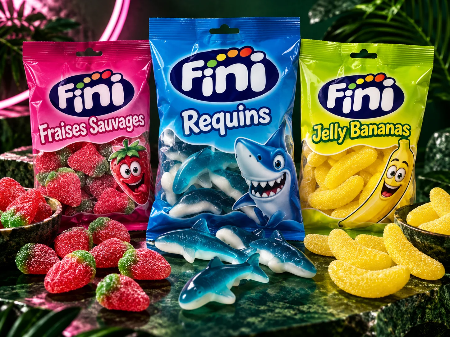 confiseries — visuel publicitaire illustré avec des produits de marque