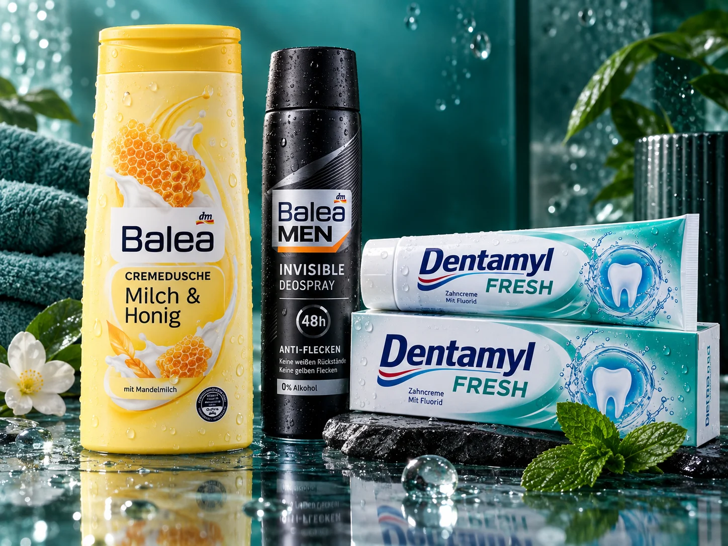 hygiene — visuel publicitaire illustré avec des produits de marque