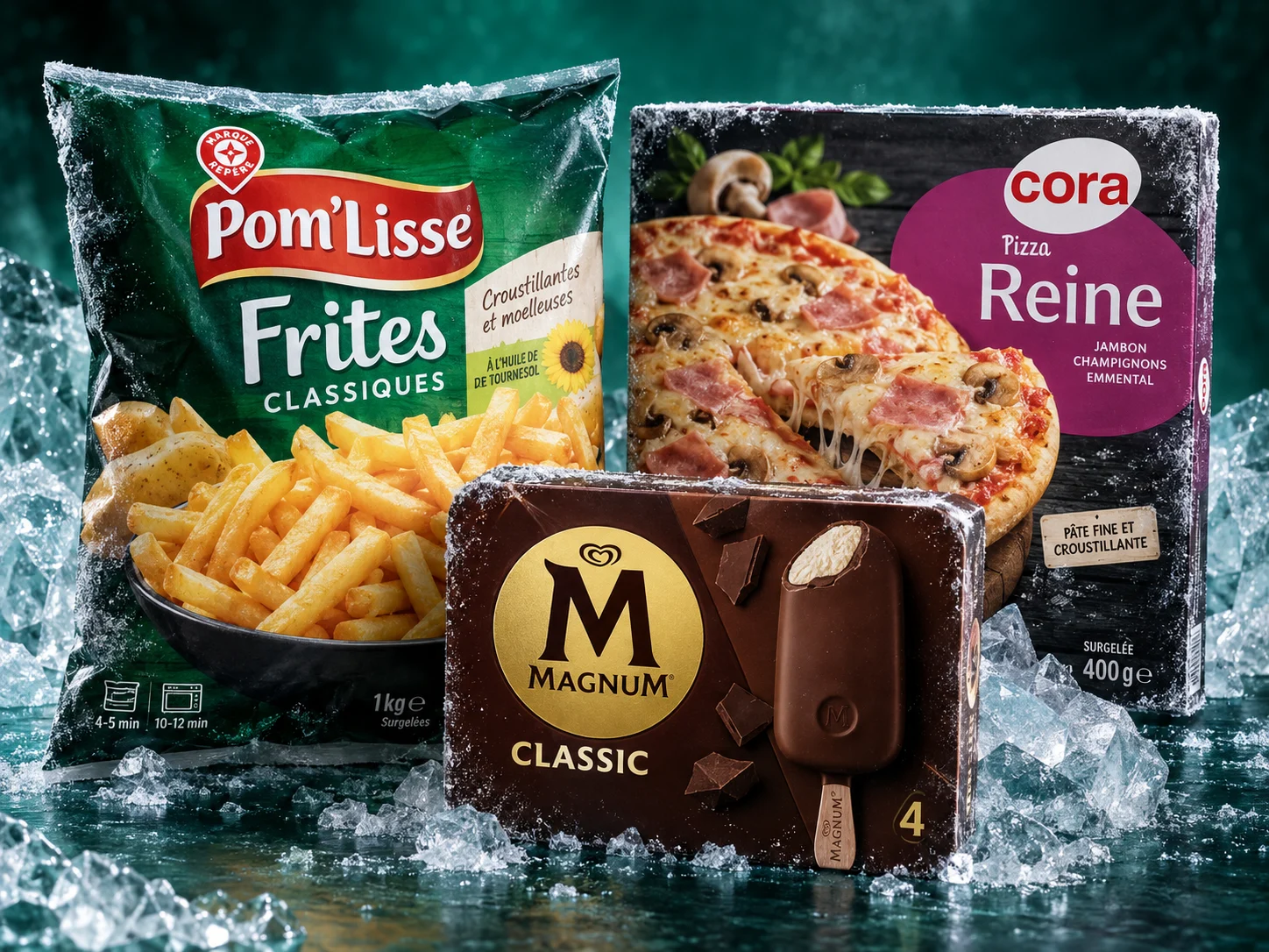 surgeles — visuel publicitaire illustré avec des produits de marque